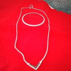 Silvertone with crystals/rhinestone necklace and b